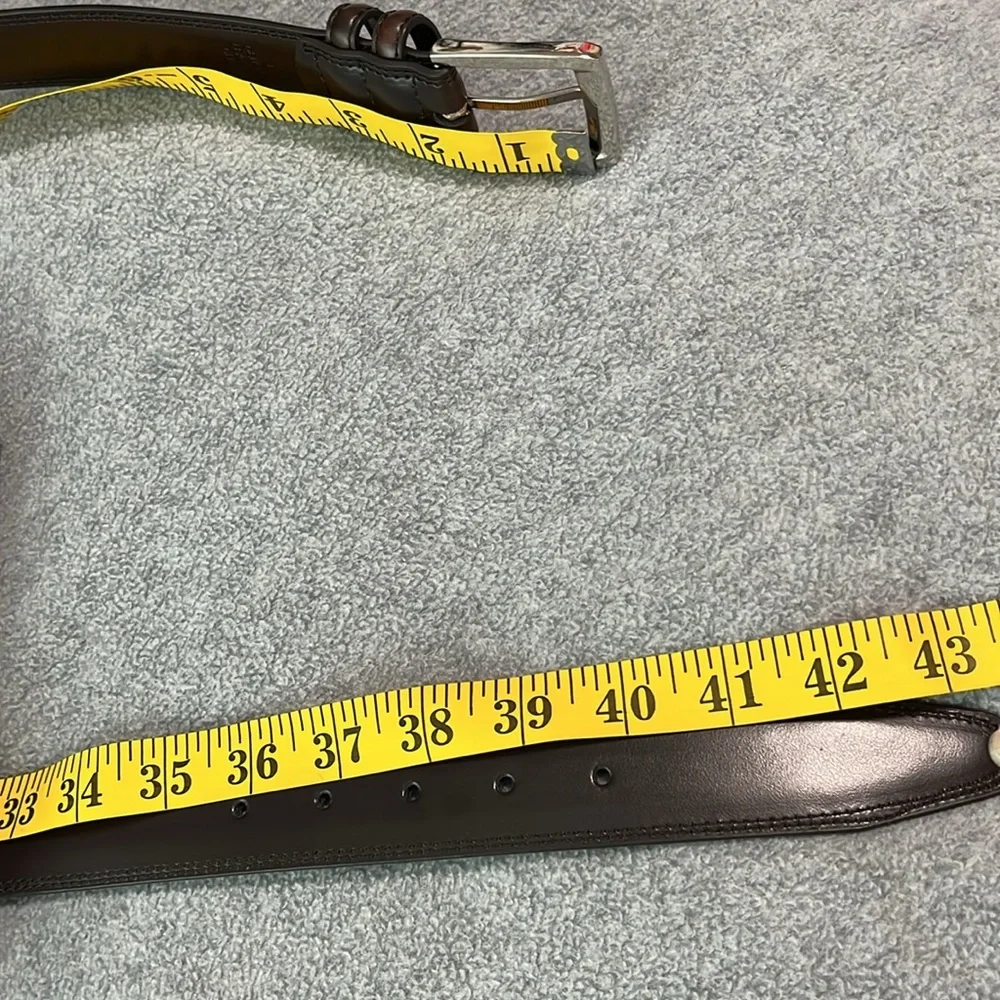 Mens Brown Leather Belt Size 38 Silver Tone Metal Buckle